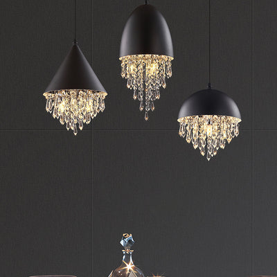 Contemporary Scandinavian Dome Aluminum Stainless Steel Crystal 3-Light Pendant Light For Bedroom