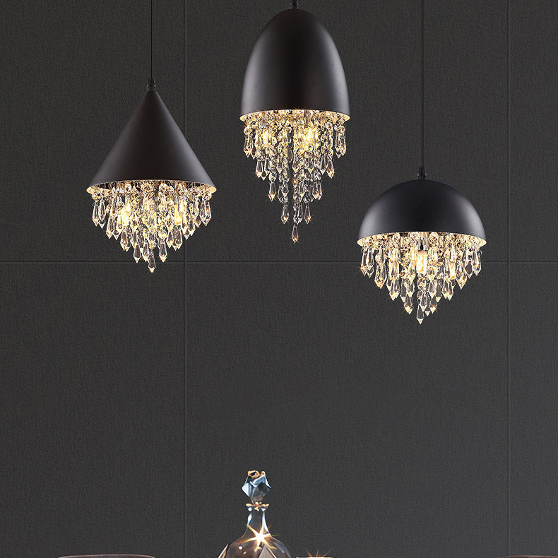 Contemporary Scandinavian Dome Aluminum Stainless Steel Crystal 3-Light Pendant Light For Bedroom