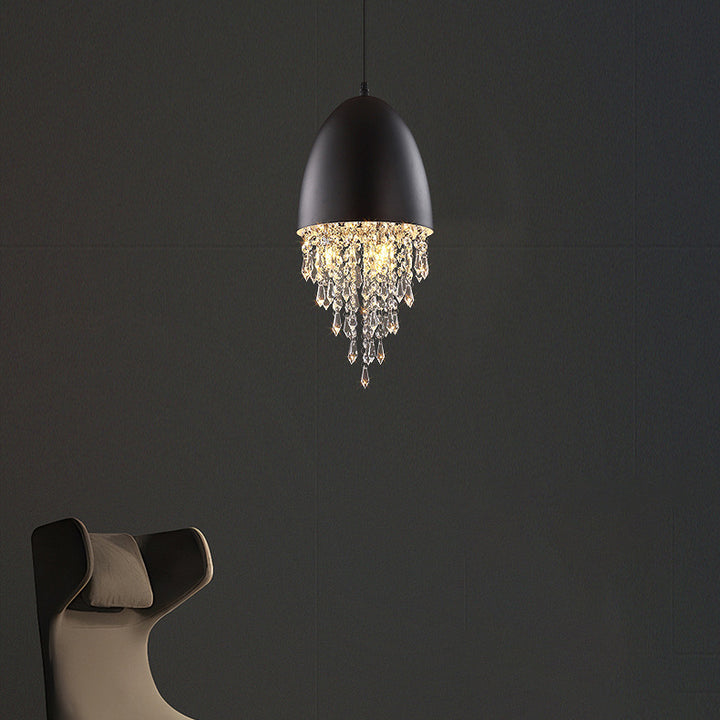 Contemporary Scandinavian Dome Aluminum Stainless Steel Crystal 3-Light Pendant Light For Bedroom