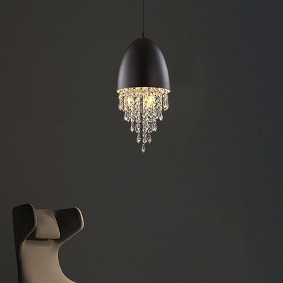 Contemporary Scandinavian Dome Aluminum Stainless Steel Crystal 3-Light Pendant Light For Bedroom