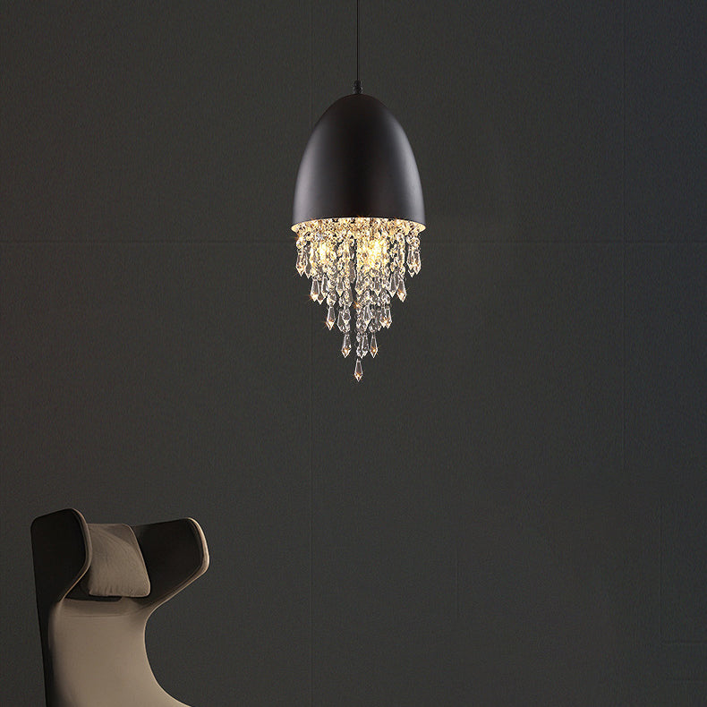 Contemporary Scandinavian Dome Aluminum Stainless Steel Crystal 3-Light Pendant Light For Bedroom