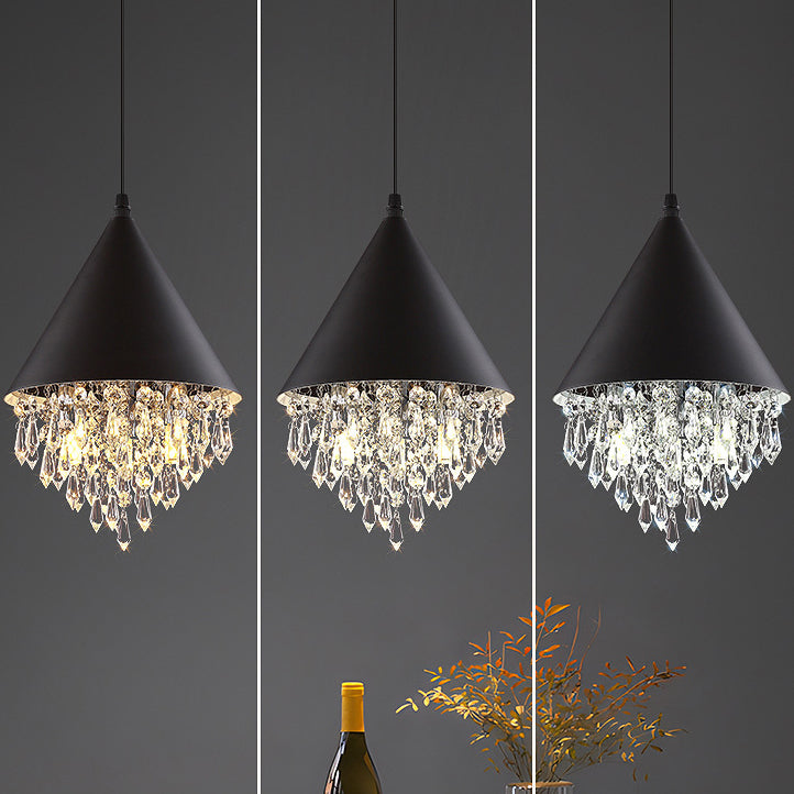 Contemporary Scandinavian Dome Aluminum Stainless Steel Crystal 3-Light Pendant Light For Bedroom