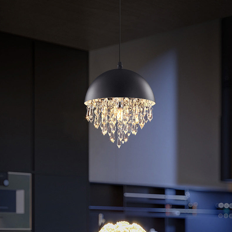Contemporary Scandinavian Dome Aluminum Stainless Steel Crystal 3-Light Pendant Light For Bedroom