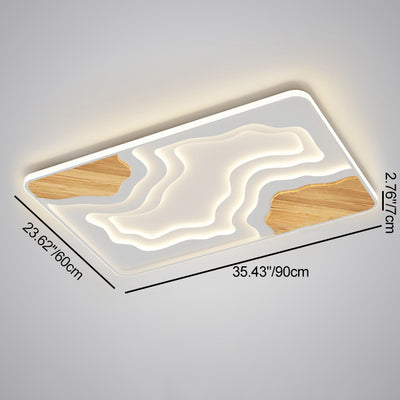 Contemporary Scandinavian Round Rubberwood Acrylic LED Flush Mount Ceiling Light For Bedroom