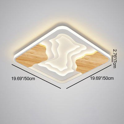 Contemporary Scandinavian Round Rubberwood Acrylic LED Flush Mount Ceiling Light For Bedroom