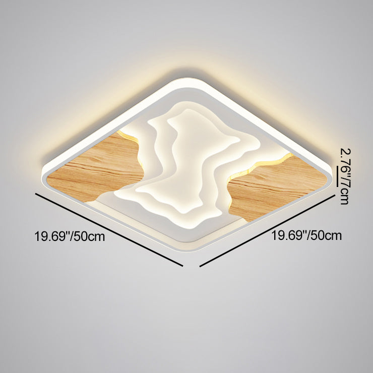 Contemporary Scandinavian Round Rubberwood Acrylic LED Flush Mount Ceiling Light For Bedroom