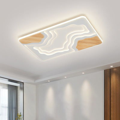 Contemporary Scandinavian Round Rubberwood Acrylic LED Flush Mount Ceiling Light For Bedroom