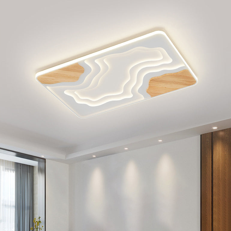 Contemporary Scandinavian Round Rubberwood Acrylic LED Flush Mount Ceiling Light For Bedroom