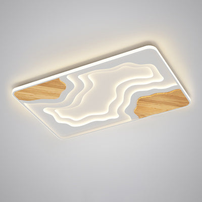 Contemporary Scandinavian Round Rubberwood Acrylic LED Flush Mount Ceiling Light For Bedroom