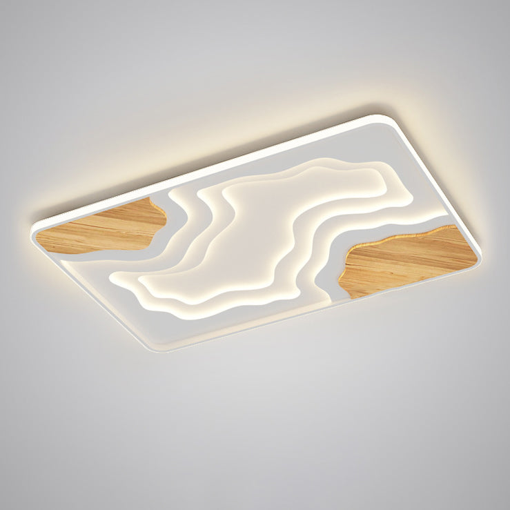 Contemporary Scandinavian Round Rubberwood Acrylic LED Flush Mount Ceiling Light For Bedroom
