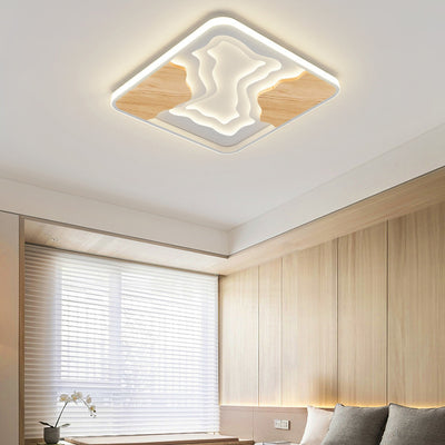 Contemporary Scandinavian Round Rubberwood Acrylic LED Flush Mount Ceiling Light For Bedroom