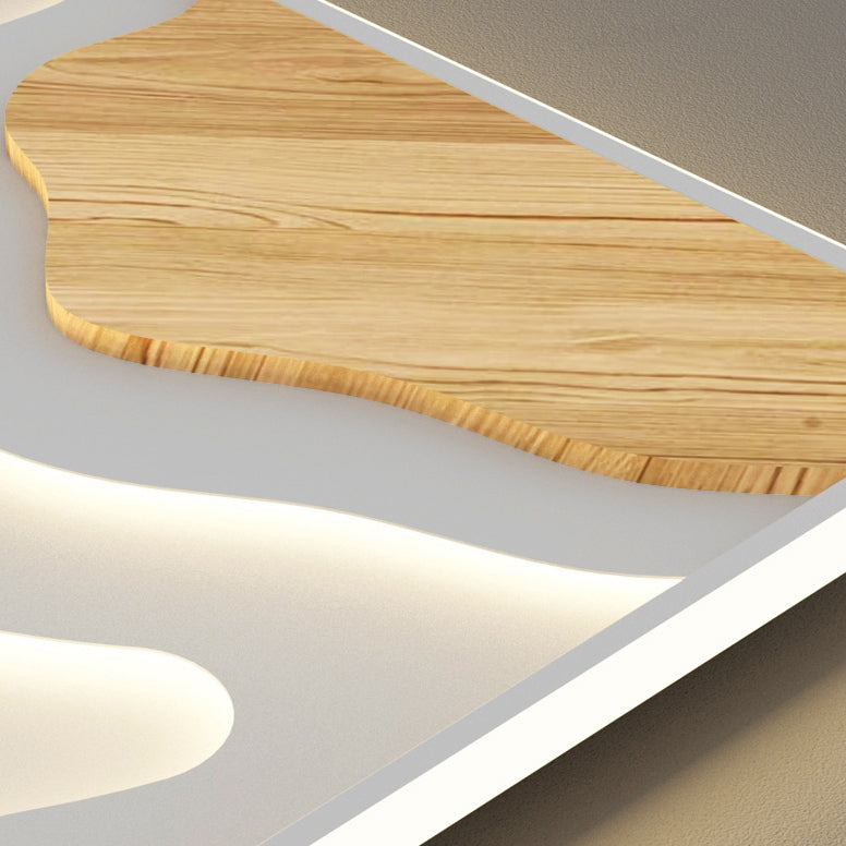 Contemporary Scandinavian Round Rubberwood Acrylic LED Flush Mount Ceiling Light For Bedroom