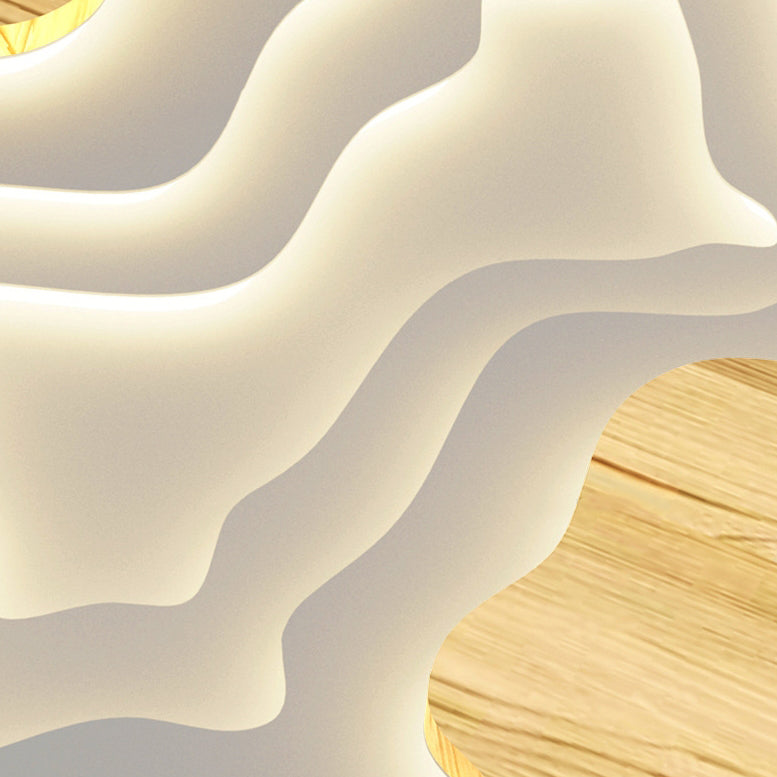 Contemporary Scandinavian Round Rubberwood Acrylic LED Flush Mount Ceiling Light For Bedroom