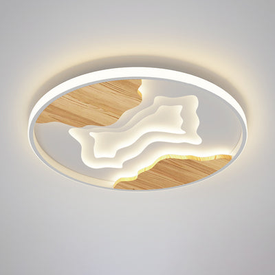 Contemporary Scandinavian Round Rubberwood Acrylic LED Flush Mount Ceiling Light For Bedroom