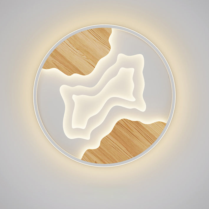 Luz de techo empotrada LED acrílica redonda contemporánea escandinava de madera de caucho para dormitorio 