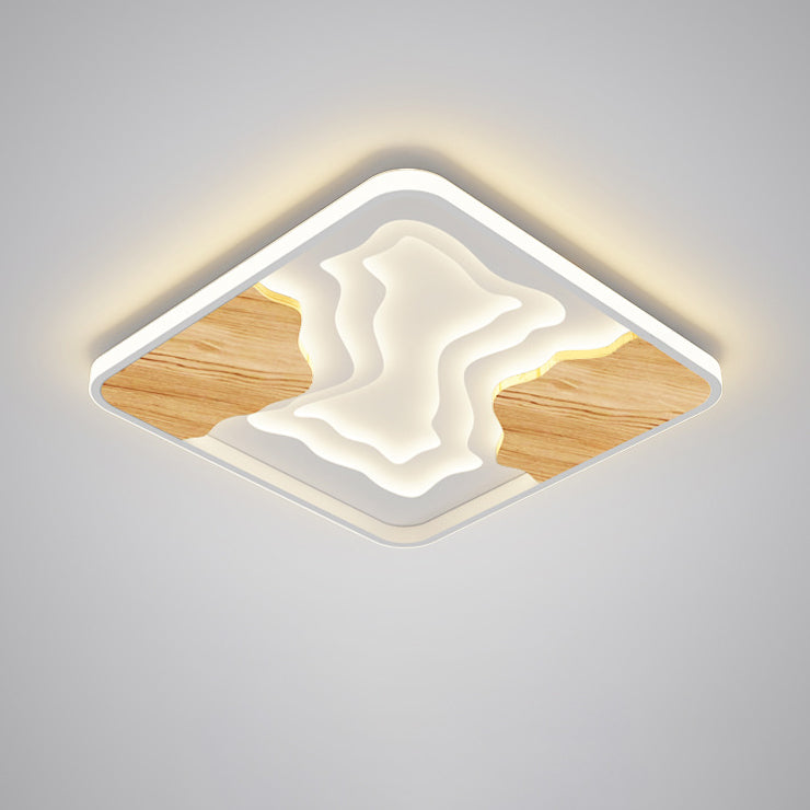 Contemporary Scandinavian Round Rubberwood Acrylic LED Flush Mount Ceiling Light For Bedroom