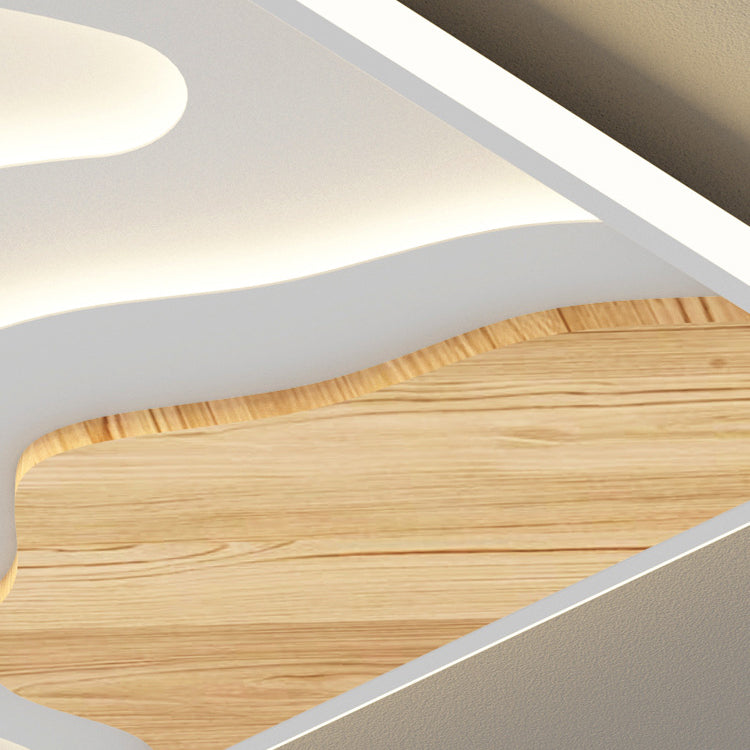 Contemporary Scandinavian Round Rubberwood Acrylic LED Flush Mount Ceiling Light For Bedroom