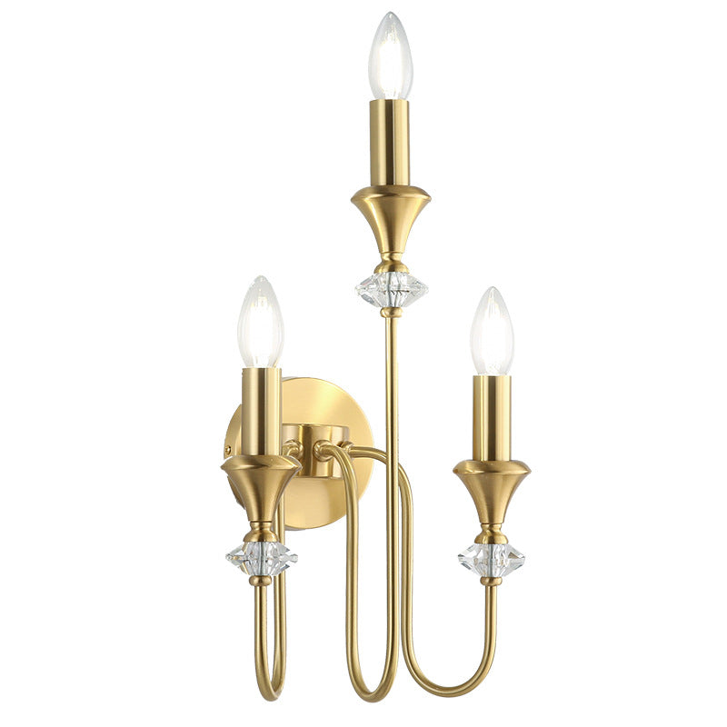 Modern Luxury Candle Copper 1/2/3 Light Wall Sconce Lamp For Bedroom