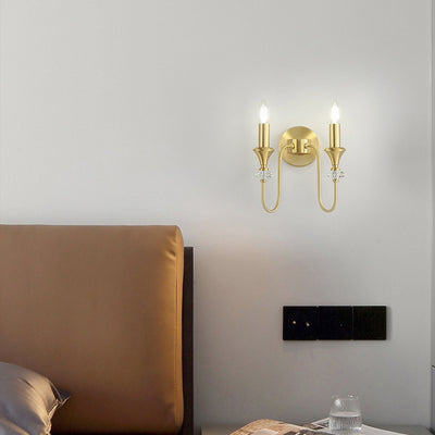 Modern Luxury Candle Copper 1/2/3 Light Wall Sconce Lamp For Bedroom