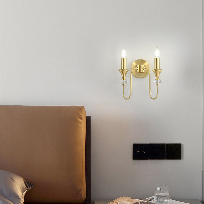 Modern Luxury Candle Copper 1/2/3 Light Wall Sconce Lamp For Bedroom