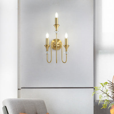 Modern Luxury Candle Copper 1/2/3 Light Wall Sconce Lamp For Bedroom