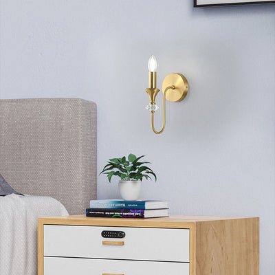 Modern Luxury Candle Copper 1/2/3 Light Wall Sconce Lamp For Bedroom