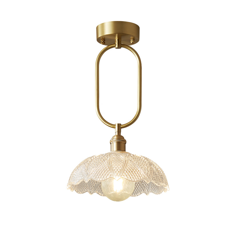 Modern Minimalist Flower Iron Glass 1-Light Semi-Flush Mount Ceiling Light For Hallway