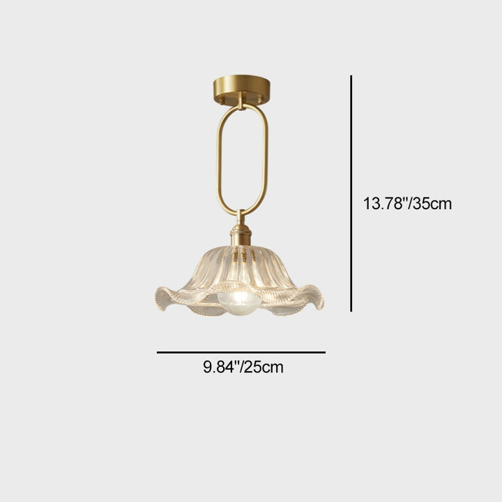 Modern Minimalist Flower Iron Glass 1-Light Semi-Flush Mount Ceiling Light For Hallway