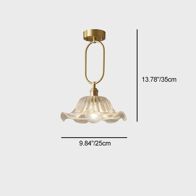 Modern Minimalist Flower Iron Glass 1-Light Semi-Flush Mount Ceiling Light For Hallway