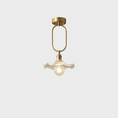 Modern Minimalist Flower Iron Glass 1-Light Semi-Flush Mount Ceiling Light For Hallway