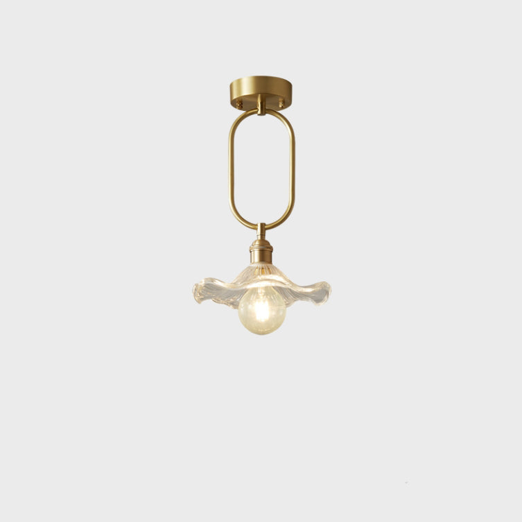 Modern Minimalist Flower Iron Glass 1-Light Semi-Flush Mount Ceiling Light For Hallway