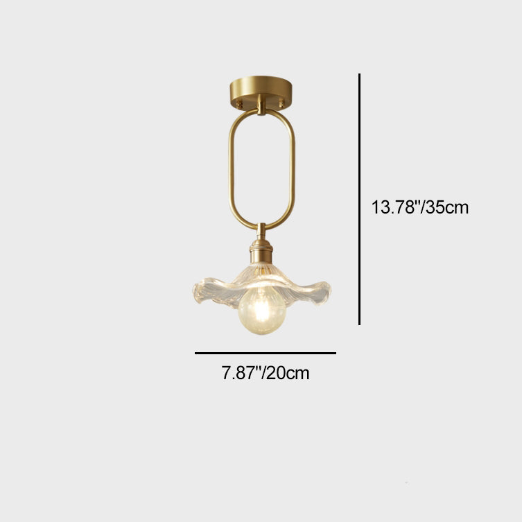 Modern Minimalist Flower Iron Glass 1-Light Semi-Flush Mount Ceiling Light For Hallway