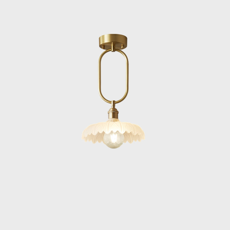 Modern Minimalist Flower Iron Glass 1-Light Semi-Flush Mount Ceiling Light For Hallway