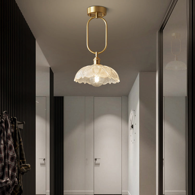 Modern Minimalist Flower Iron Glass 1-Light Semi-Flush Mount Ceiling Light For Hallway