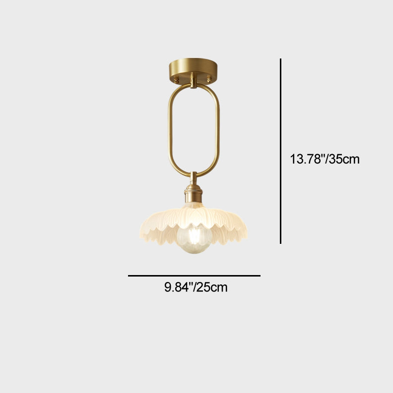 Modern Minimalist Flower Iron Glass 1-Light Semi-Flush Mount Ceiling Light For Hallway