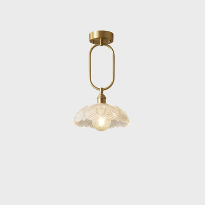 Modern Minimalist Flower Iron Glass 1-Light Semi-Flush Mount Ceiling Light For Hallway