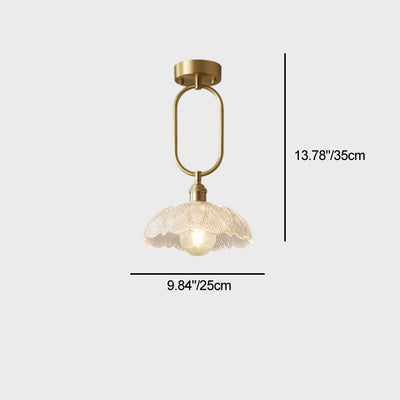 Modern Minimalist Flower Iron Glass 1-Light Semi-Flush Mount Ceiling Light For Hallway