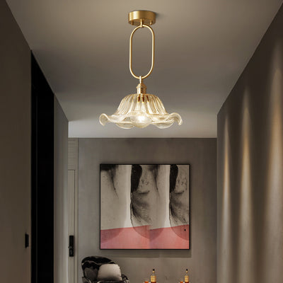 Modern Minimalist Flower Iron Glass 1-Light Semi-Flush Mount Ceiling Light For Hallway