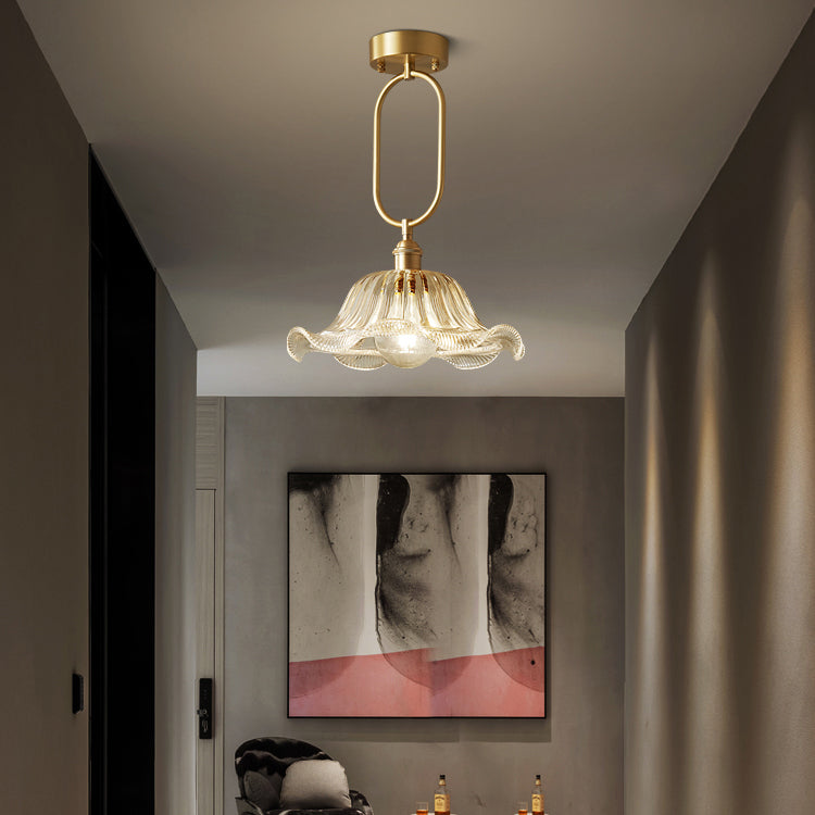 Modern Minimalist Flower Iron Glass 1-Light Semi-Flush Mount Ceiling Light For Hallway