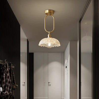 Modern Minimalist Flower Iron Glass 1-Light Semi-Flush Mount Ceiling Light For Hallway
