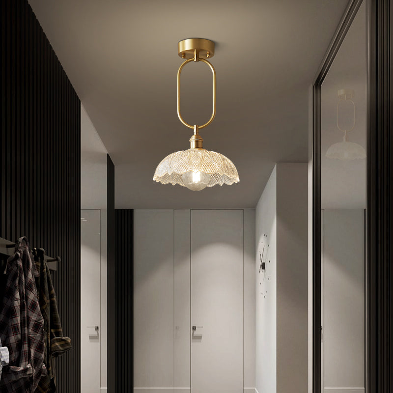 Modern Minimalist Flower Iron Glass 1-Light Semi-Flush Mount Ceiling Light For Hallway