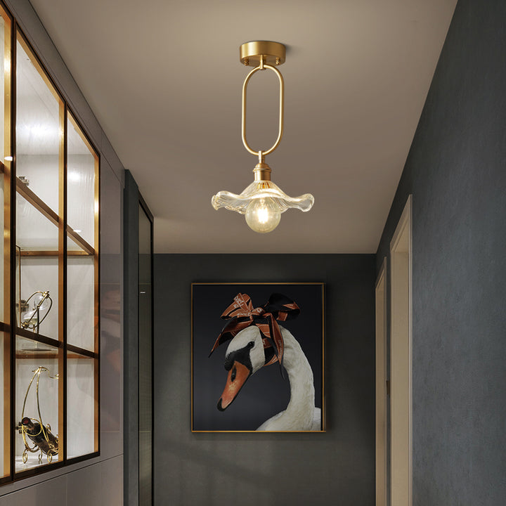 Luz de techo semiempotrada de 1 luz de hierro con vidrio de flor minimalista moderna para pasillo 