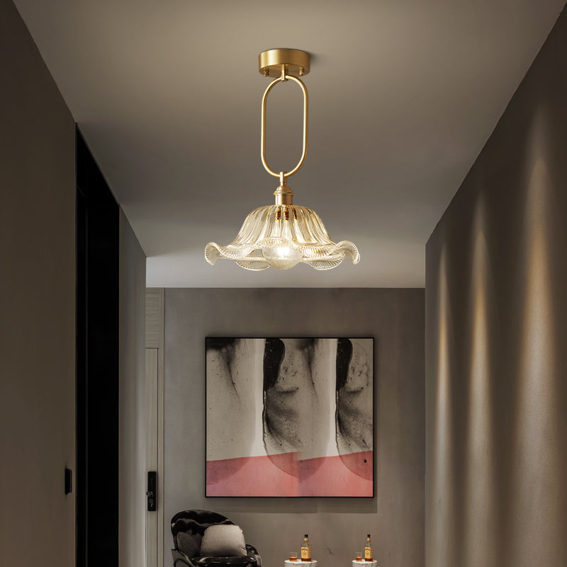 Modern Minimalist Flower Iron Glass 1-Light Semi-Flush Mount Ceiling Light For Hallway