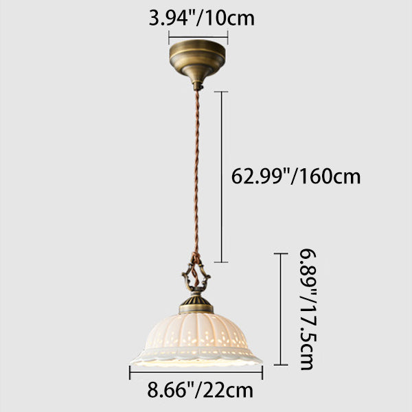 Dôme en laiton céramique Shabby Chic moderne, suspension à 1 lumière pour chambre 