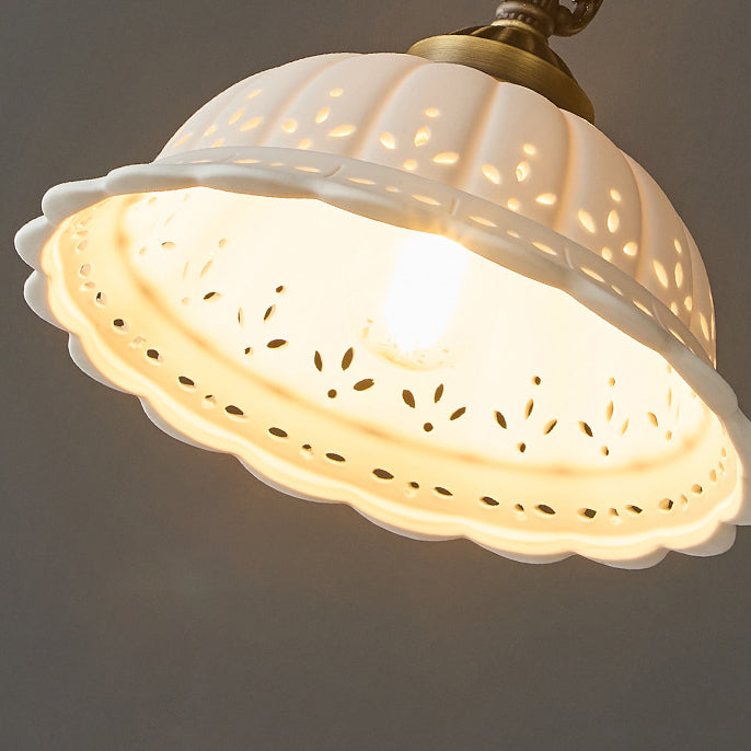 Modern Shabby Chic Dome Brass Ceramic 1-Light Pendant Light For Bedroom
