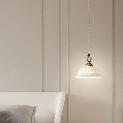 Modern Shabby Chic Dome Brass Ceramic 1-Light Pendant Light For Bedroom