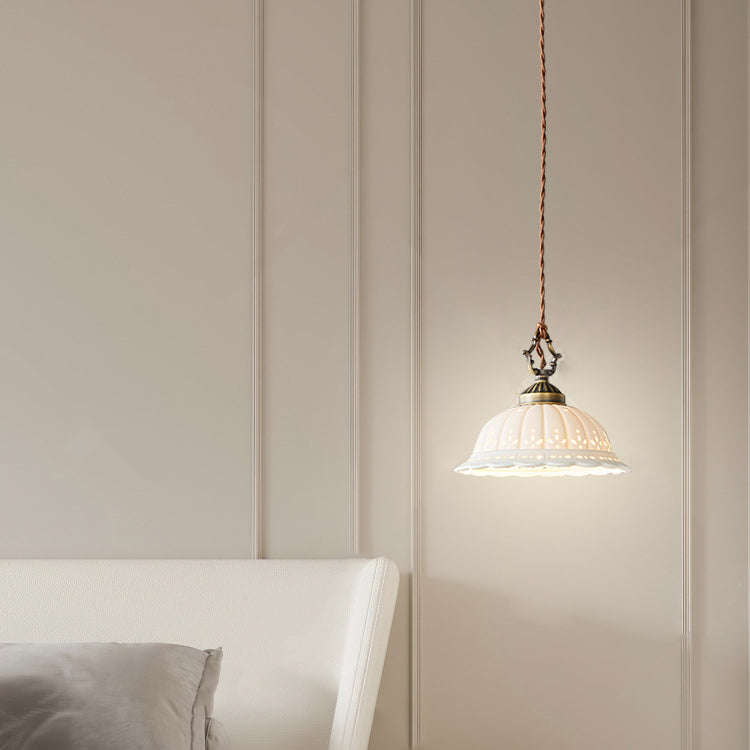 Modern Shabby Chic Dome Brass Ceramic 1-Light Pendant Light For Bedroom