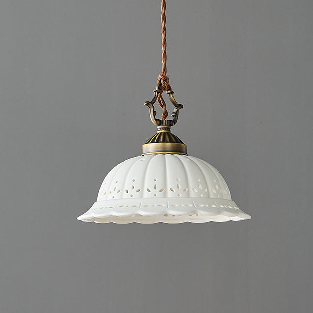 Dôme en laiton céramique Shabby Chic moderne, suspension à 1 lumière pour chambre 
