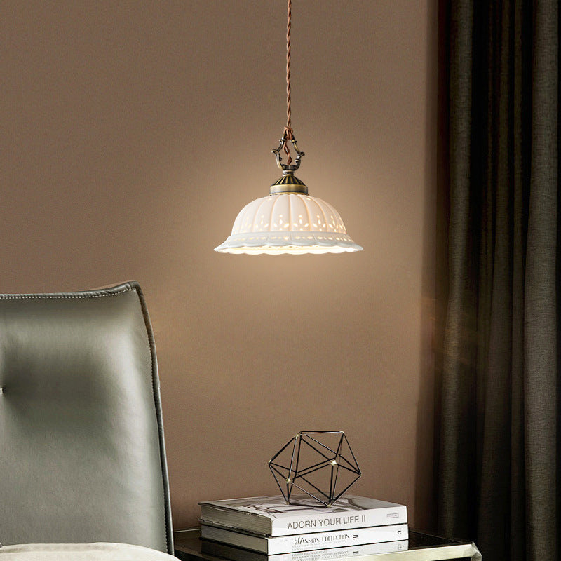 Dôme en laiton céramique Shabby Chic moderne, suspension à 1 lumière pour chambre 