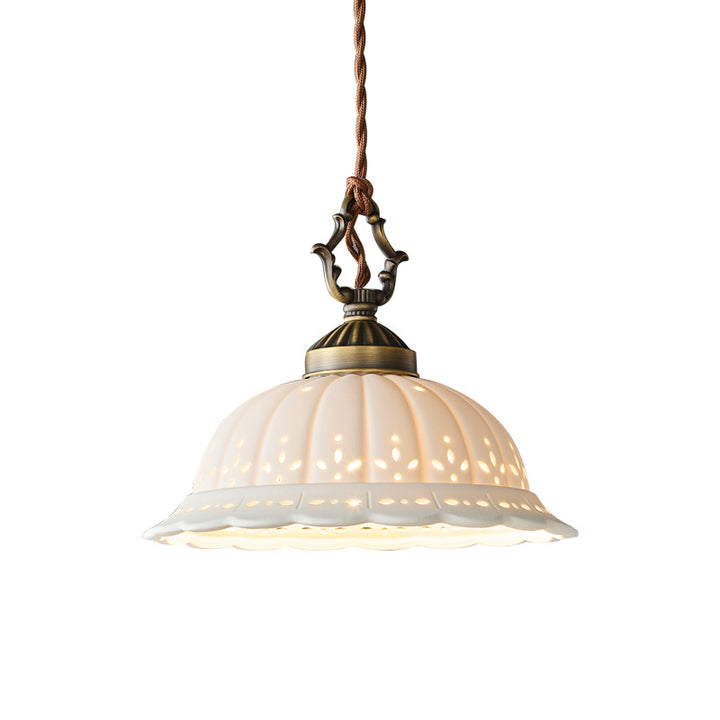 Dôme en laiton céramique Shabby Chic moderne, suspension à 1 lumière pour chambre 
